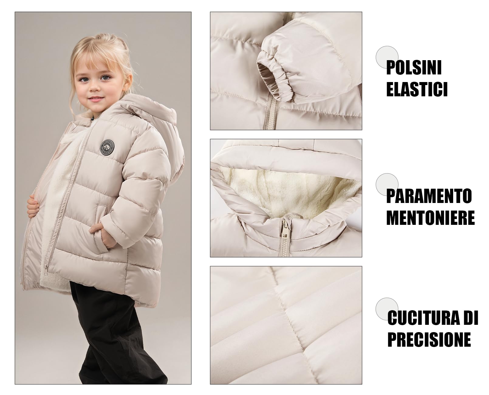 SOLOCOTE Cappotto invernale per bambine Imbottitura sintetica resistente all'acqua Parka con cappuccio e fodera in pile