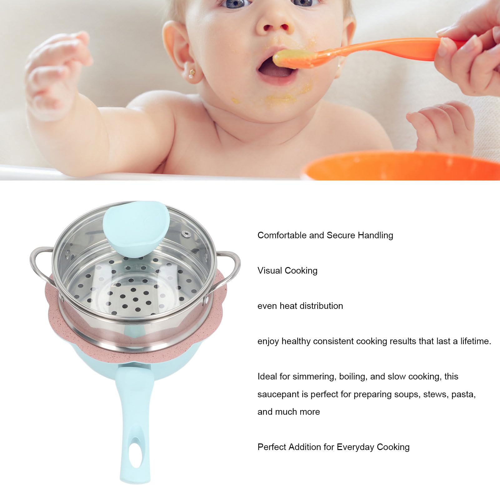 Pentola per Alimenti per Bambini, Antiaderente, Alluminio con Manico Resistente Al Calore, Distribuzione Rapida del Calore, Casseruola, Pentola, Pentolino per il Latte