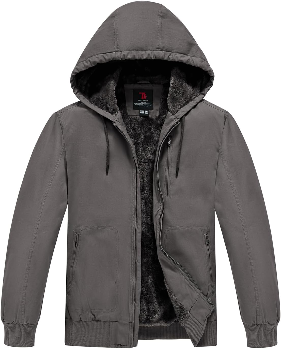 BGOWATU Men's Cotton Work Jacket Insulated Flannel Lined Full Zip Hoodies Active Winter Coat with Utility Pockets - Image 7