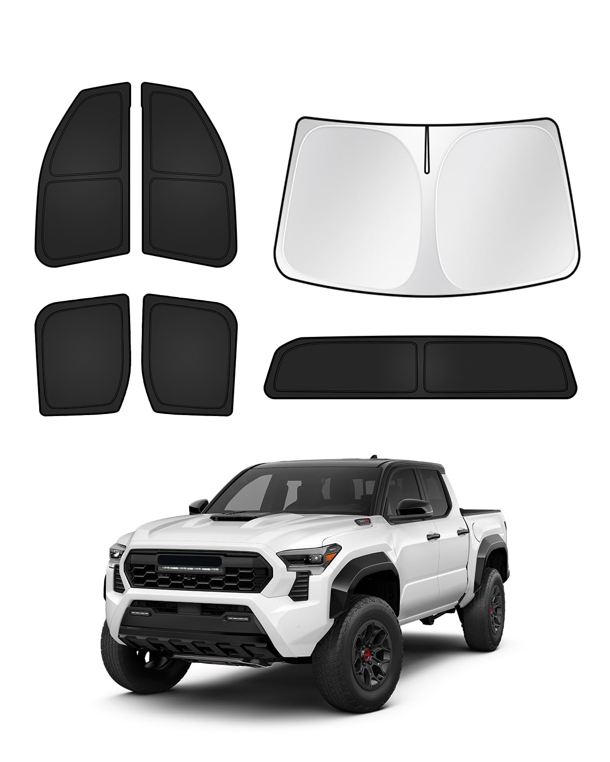 Canvcle Sunshades for Toyota Tacoma 2024 2025 2026 Accessories Windshield Sun Shade Side Rear Window Shade Cover Sun Visor Shield Privacy Protection for Camping Keep Vehicle Cool Black 6PCS