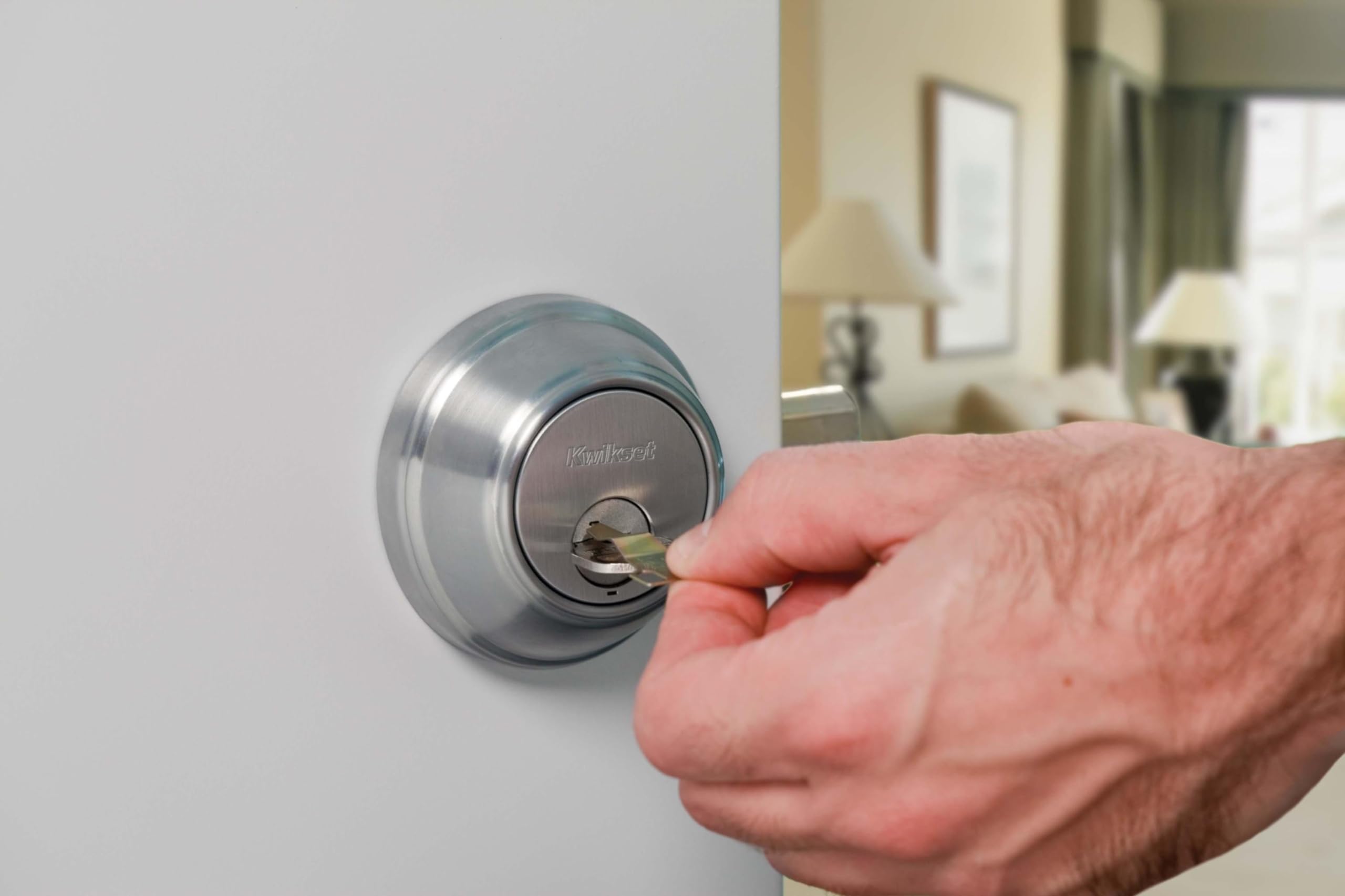 Kwikset Cerrojo de seguridad de un solo cilindro 660-S serie 660, Cerradura con llave inteligente, níquel satinado