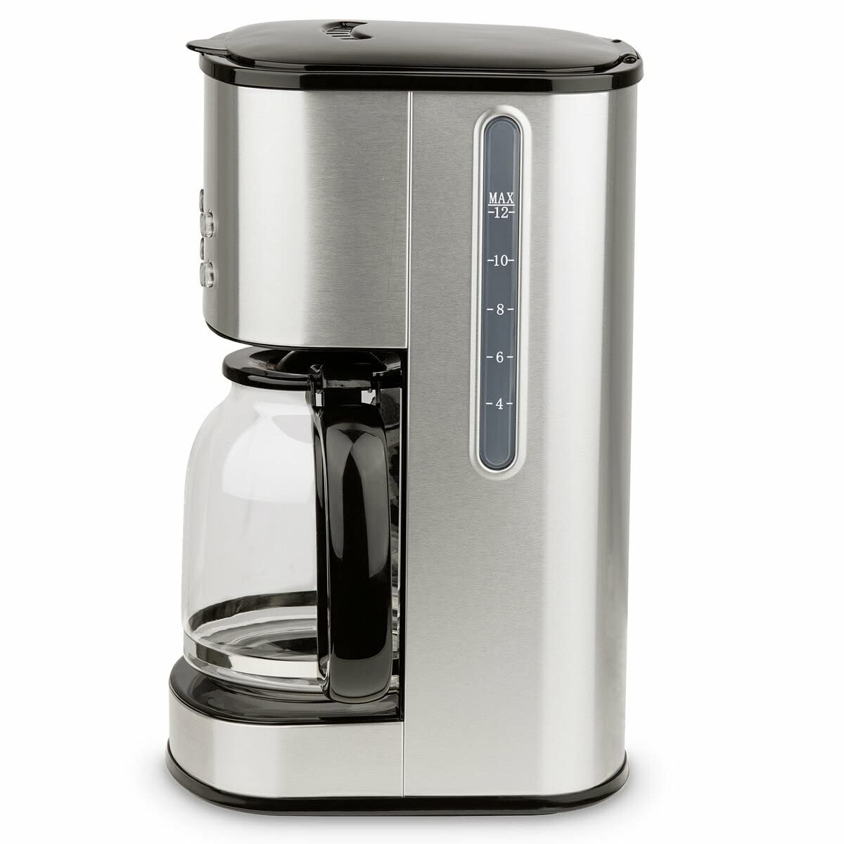 H.Koenig MG30 Macchina per Caffe americano programmabile con timer. Filtro in acciaio inossidabile, 1,5L (12 tazze), caraffa in vetro graduato, 1000W, sistema antigoccia, spegnimento automatico, Argento