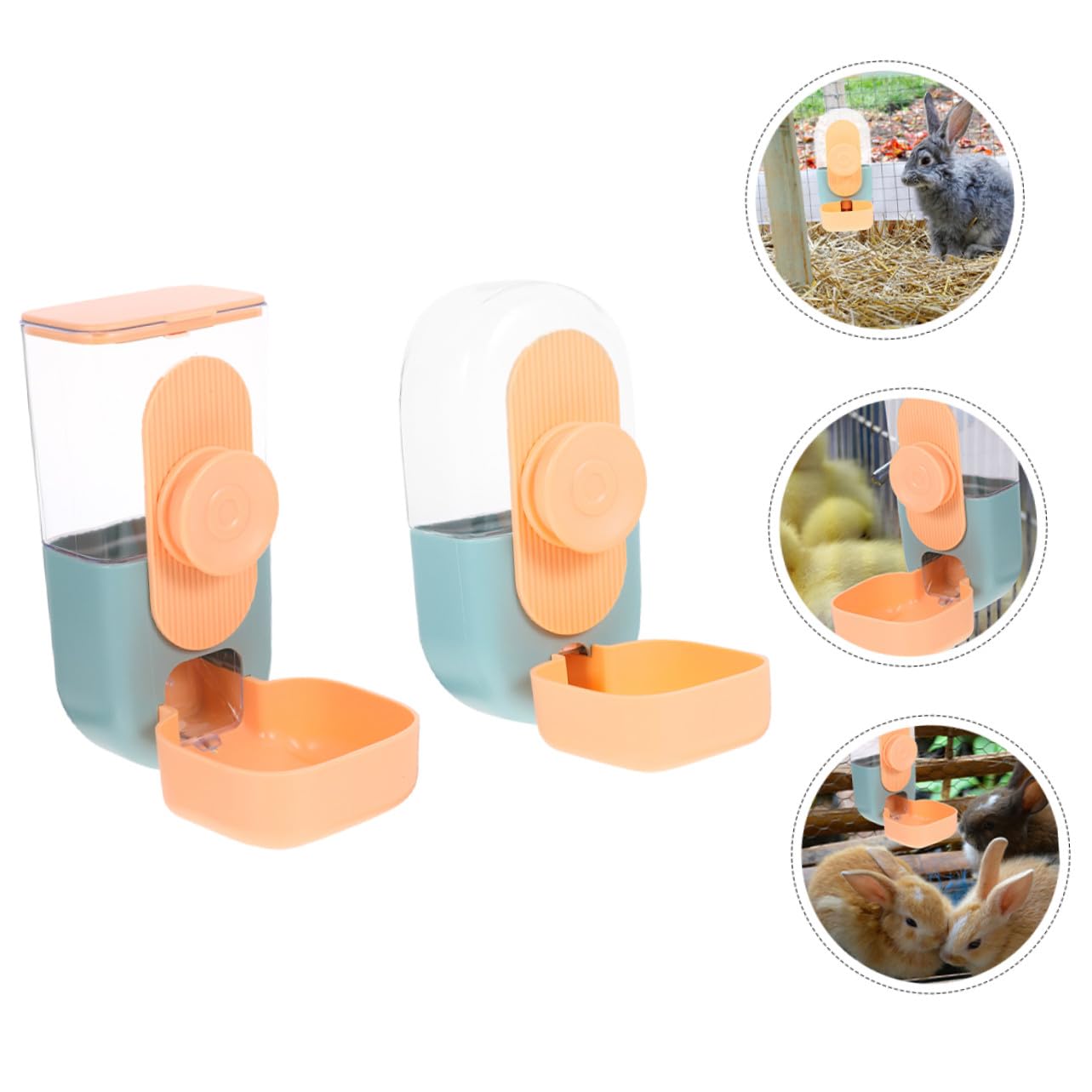 Dispenser Alimentare e Abbeveratoio Appeso per Piccoli Animali Blu e Arancione Alimentatore Automatico Compatto per Conigli Porcellini Criceti e Furetti Risparmio Spazio e Accesso
