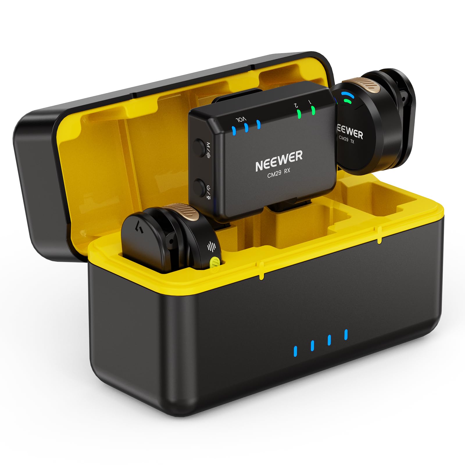 NEEWER CM29 Mini Wireless Microphone, 48KHz/24Bit Noise Cancelling Clip On Lav Mic, 25H Battery, 150m Range, Compatible with iPhone iPad Android DJI Insta360 Camera PC Mac (1RX+2TX+Charging Case)