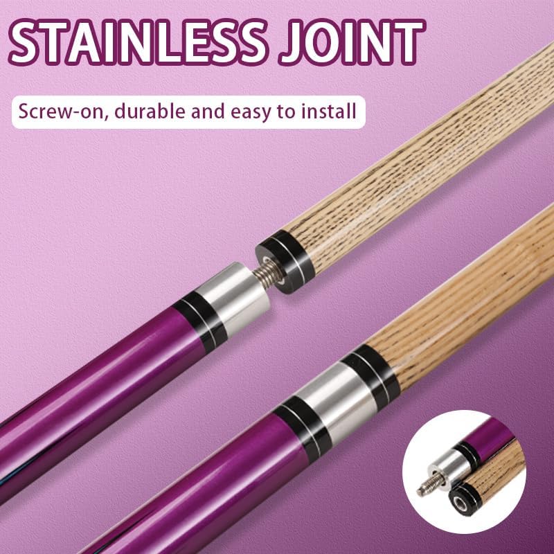 58 Inch Pool Cue, 10mm Tip White Ash Wood Shaft Billiards Stick with PU Leather Grip, Professional Billiard Cue for Men Women, 1/2-Piece House Cue for Bar, Club, Home Game Room