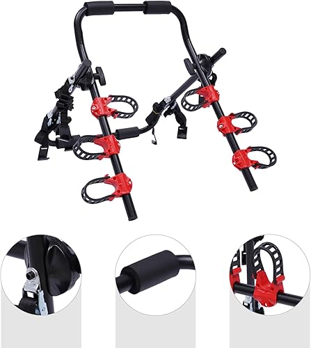 Miniatura 3 de Soporte de enganche de 3 bicicletas, soporte de bicicleta plegable para la mayoría de automóviles, SUV, sedán, hatchback, minivan, negro y rojo