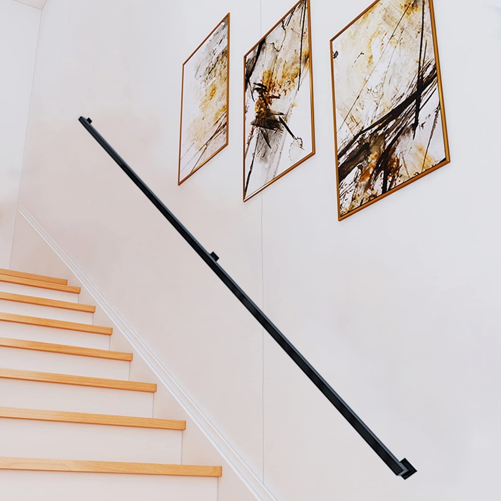 Attrex One Color Industrial Square Black Stair Railing Handrail Banister (1Ft - 20Ft) Complete Kit, Staircase Balustrade Bracket Metal Wrought Iron Wall Support Bars(14Ft/420Cm)
