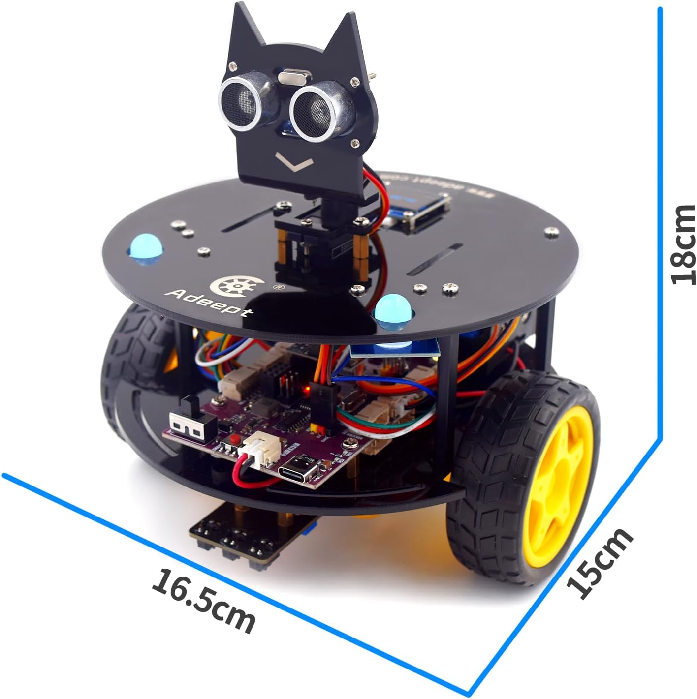Adeept Smart Car Kit(Compatible with Arduino IDE), Line Tracking, Obstacle Avoidance, OLED Display, Ultrasonic Sensor, Wireless Remote Control, DIY STEM Educational Robot Car Kit (Blue)