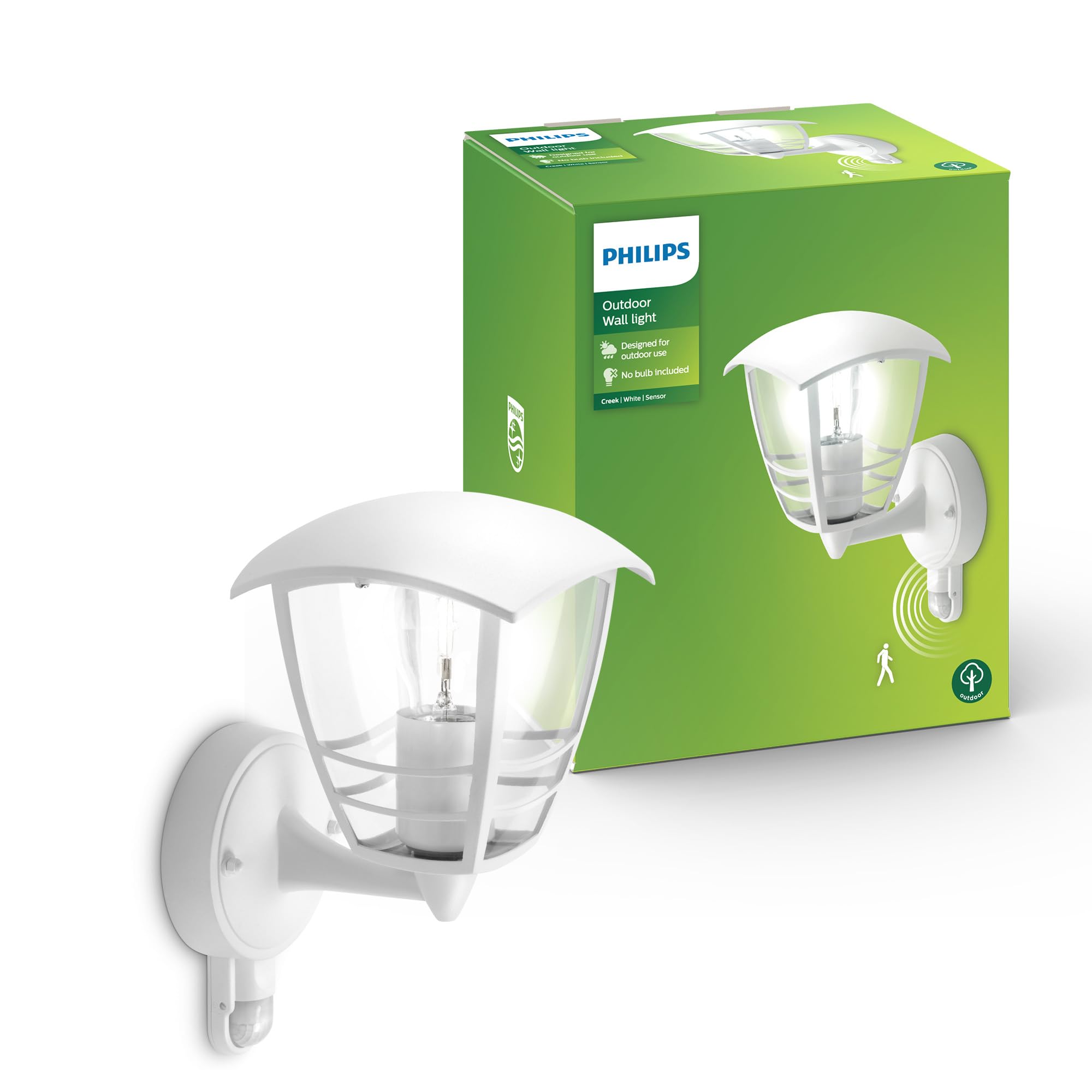 Creek Outdoor Wall Light, IP44 Weather-resistant, Infrared Motion Sensor, Durable, Aluminium, Classic Design, White, E27 Bulb Sold Separately