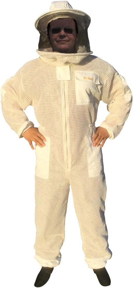 Bee Smart 800 - Ventilated Three Layers Mesh Beekeeping Suit with removable hat/veil