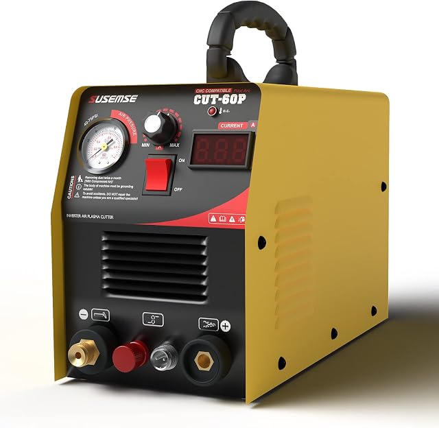 SUSEMSE Plasma Cutter, Non Touch Pilot Arc CUT60 Plasma Cutting Machine, Portable IGBT DC Air Inverter Plasma Cutter, 60 Amp Plasma Cutting Equipment with LCD Digital Display, 230V