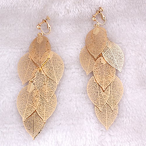 Grace Jun New Handmade Multi-Layer Dangle Drop Earrings And Clip On Earrings No Pierced For Women (Gold Clip-On 1) #TOP1