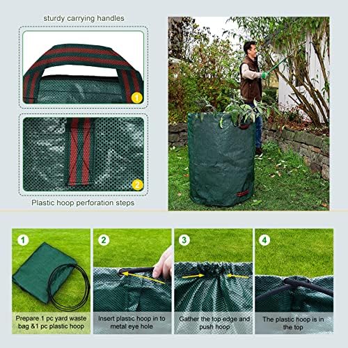 Garden Waste Bags,120 Litre Garden Sacks with Handles Heavy Duty Bulk Bags Reusable Green Grass Bags Industrial Woven Material Foldable 1Pack