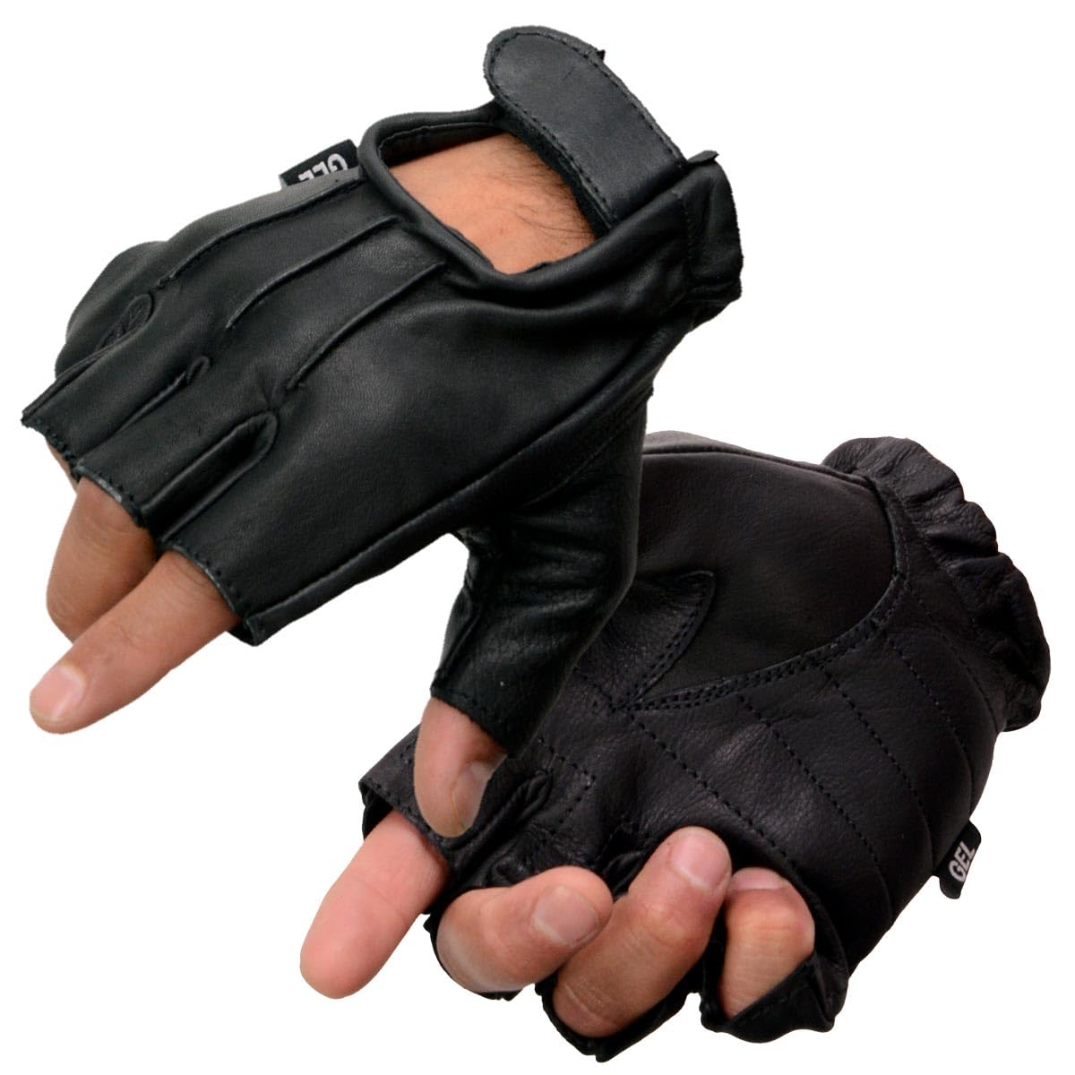 Milwaukee Leather SH198 Men's Black Flame Embroidered Fingerless Gloves with Gel Palm