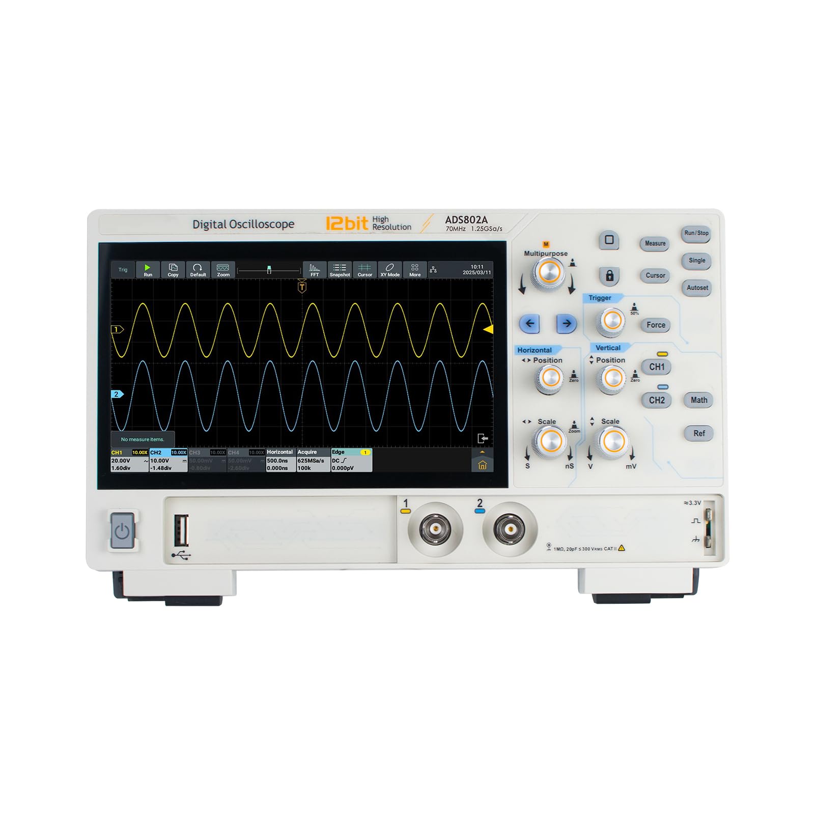 Aramox Oscyloskop Cyfrowy 70 MHz, 12-bitowy, 2-kanałowy Przenośny Multimetr z Oscyloskopem, Analizator FFT, 1,25GSa na S, 7-calowy Ekran Dotykowy do Napraw Laboratoryjnych, Testowania Elektroniki
