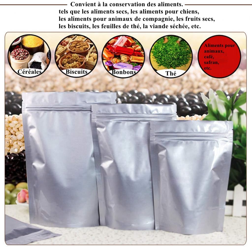 105PCS Ziplock Sachet Aluminium Alimentaire, 31cm*21cm, Rescellables