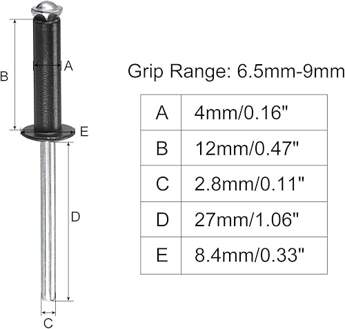 Miniatura 7 de uxcell Remaches ciegos, 0.126 in x 0.197 in de aluminio de extremo abierto plano redondo remache de cabeza para unir placa de metal de cuero, rojo