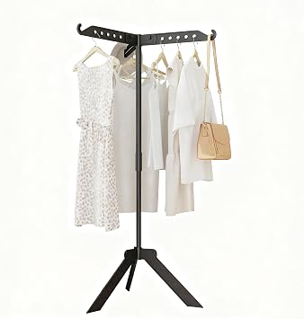 Clothes Airer Clothes Drying Rack Indoor Outdoor, 360  Rotation Clothes Horse Laundry Stand Racks Foldable with 3 Arms for Hangers, Adjustable Height 136CM -Black