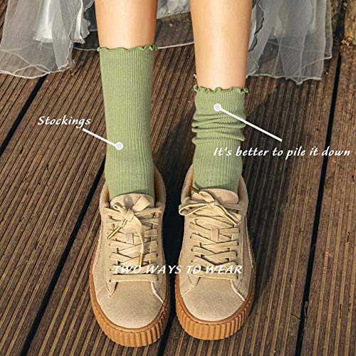 SEMOHOLLI Women Socks, Women Ankle Socks, Lovely double needle solid color Lace edge relent lady socks3