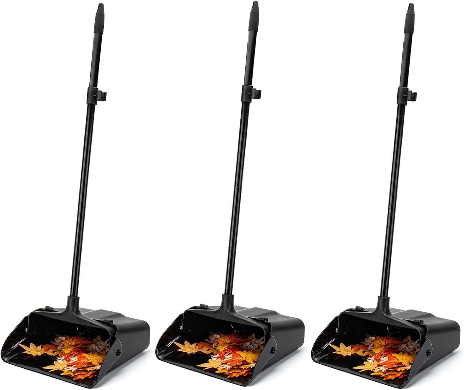 3 Pack Dustpan with Long Handle, 37’’ Heavy Duty Upright Dust Pan
