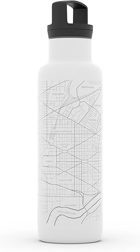 Miniatura 3 de Well Told Botella de agua aislada con mapa de Washington DC grabado, botella de acero inoxidable grabada (21 onzas, blanco) botella aislada de mapa