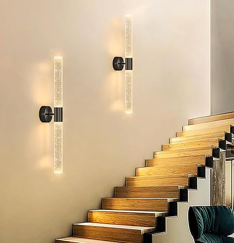 Miniatura 2 de Juego de dos apliques de pared negros modernos LED para comedor, iluminación de pared de 30 W, 3000 K, luces de pared LED de cristal con cable para