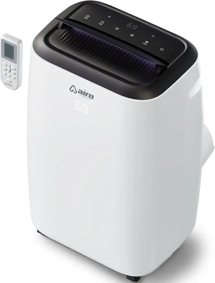 AIRO COMFORT Ar condicionado portátil 12000 BTU com controle remoto e kit de instalação DYI para resfriamento de até 400 m²