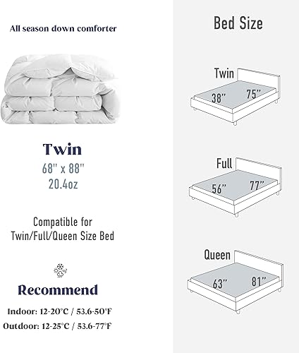 Miniatura 7 de puredown Edredón de plumón de ganso tamaño individual 800 de relleno, 100% algodón para todas las estaciones, relleno de edredón de 700 hilos,