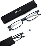 SKYOAK Ultra thin Lightweight Folding Reading Glasses Women Men TR90 Blue Light Blocking Anti UV/Eyestrain Foldable Compact Computer Readers Portable Unique Stretchable Slim Flat case Black +1.5
