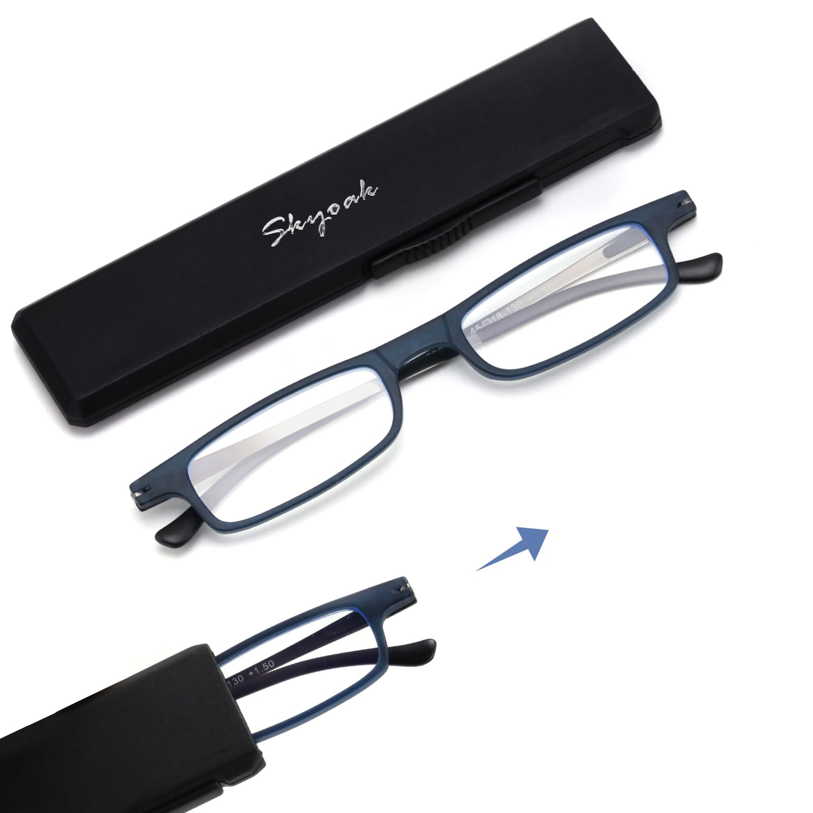 SKYOAK Ultra thin Lightweight Folding Reading Glasses Women Men TR90 Computer Readers Portable Stretchable Slim Flat case