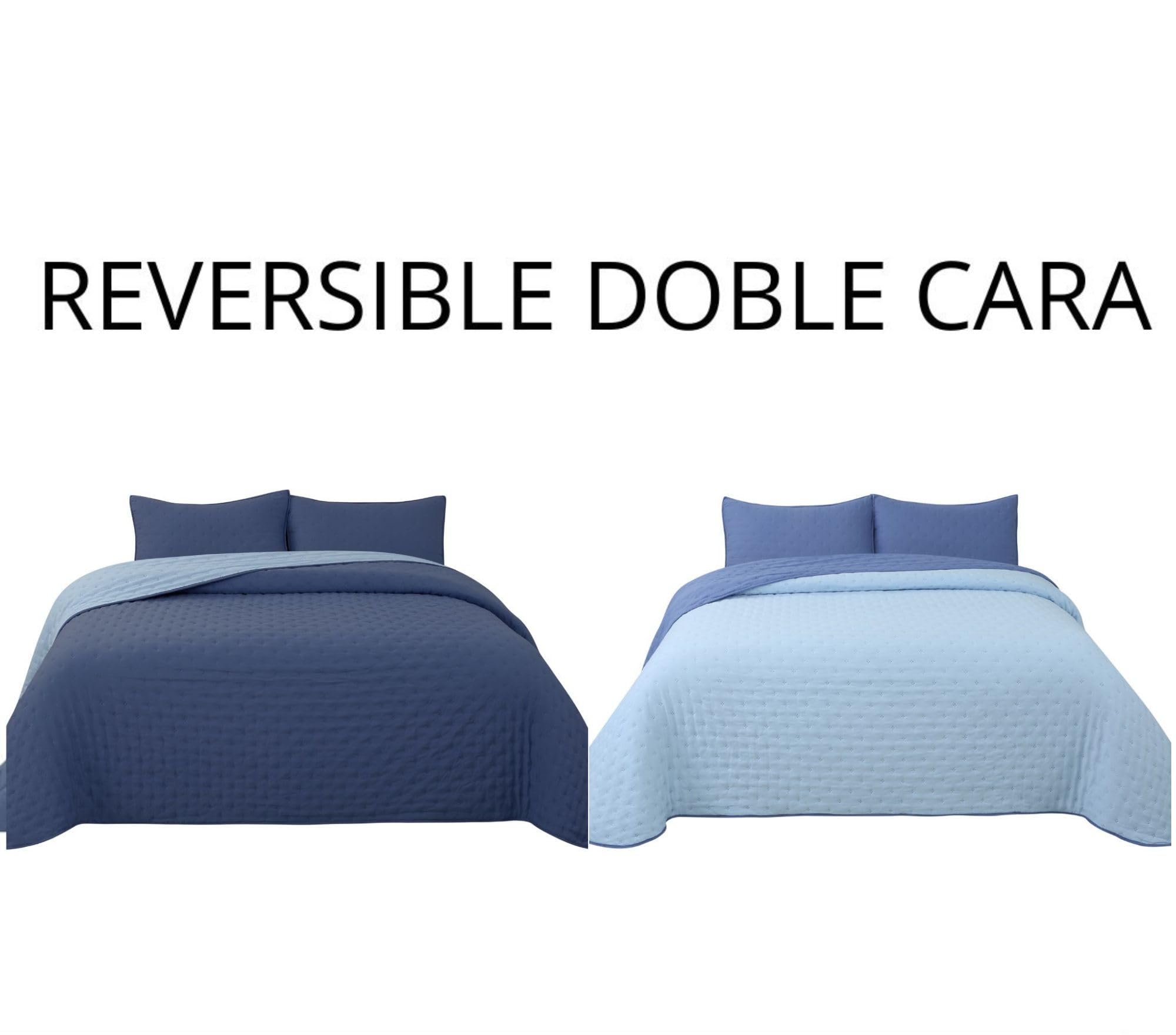DONATELLA Colcha boutí Reversible Bicolor Luna para Primavera, Verano, otoño e Invierno. 100% Microfibra Extra Suave. Cubre Cama Multiuso - 105 cm., Azul