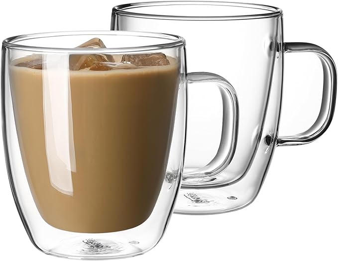 Sweese Double Walled Coffee Mugs - 12.5 oz Clear Coffee Mugs, Glass, Set of 4, Perfect for Cappuccino, Latte, Americano, Tea Bag, Beverage
