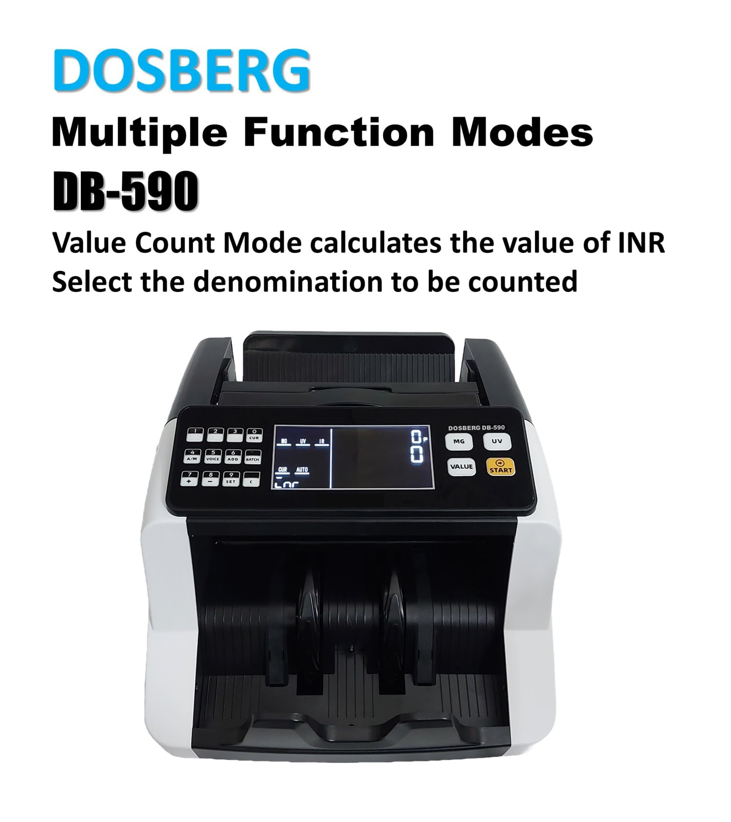 Dosberg DB-590 Automatic Note Counting Machine with Fake Currency Detection I Add, Batch, Value Add Count Modes I Retail, Bank and Business Use I Cash Counting Expert 3