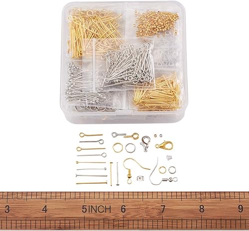 Miniatura 5 de Mega Pet 2920 piezas de oro y plata suministros para hacer joyas, kit de gancho para aretes, anillo de salto, tornillo de ojo, pasador de cabeza,