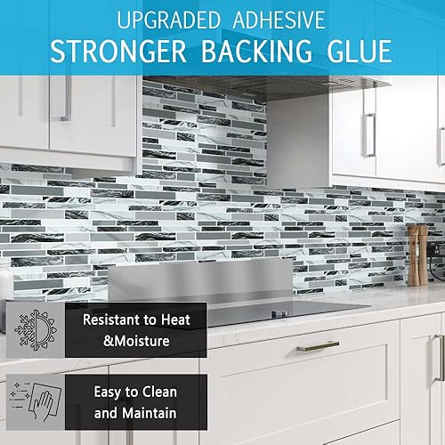 Miniatura 2 de Vamos Tile 10 hojas de azulejos para despegar y pegar, 12 x 12 pulgadas, adhesivo de pared premium para cocina (diseño de mármol)