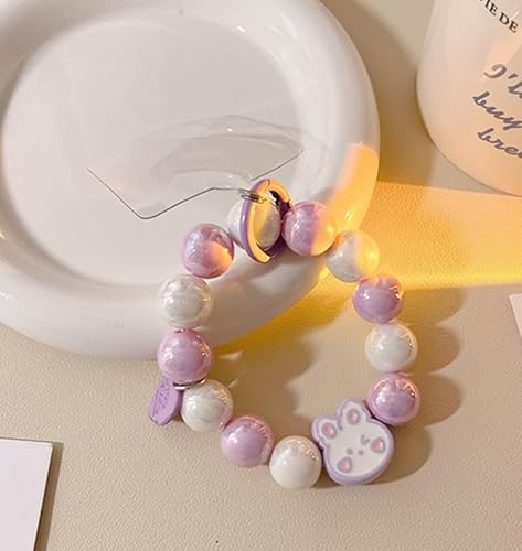 Miniatura 4 de Correa de muñeca de acrílico con cuentas para teléfono, lindo cordón desmontable para teléfono celular, dije de corazón de conejo y pera con pestaña
