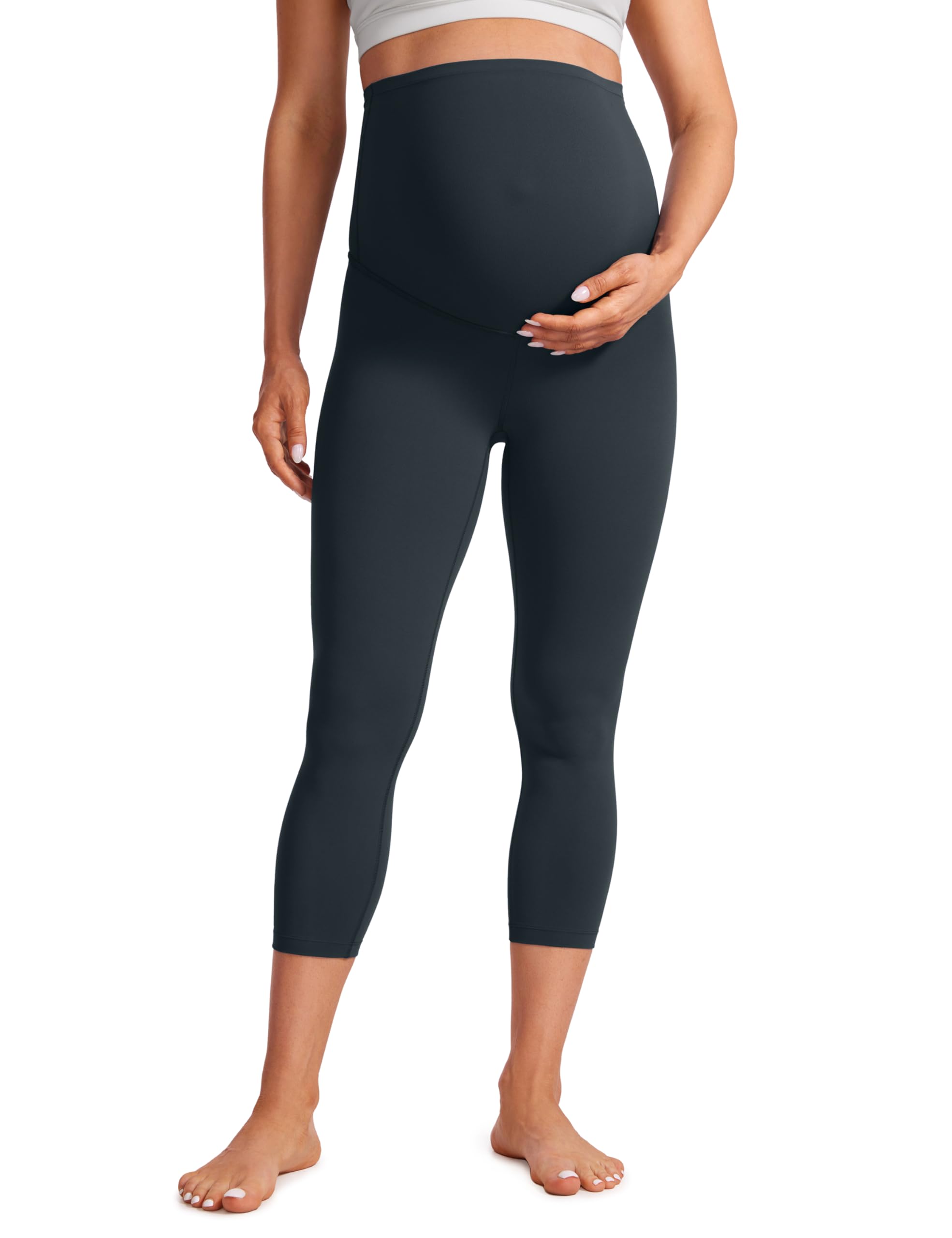 Crz Yoga Women's True Navy Butterluxe Maternity Capri Leggings 21" - Over Bump Workout Leggings Pregnancy Belly Support Yoga Pants 12