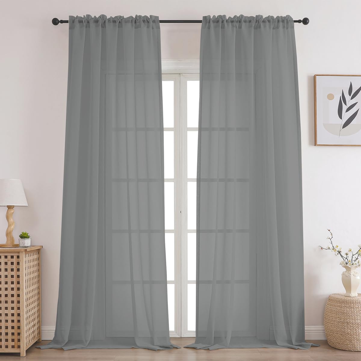 CUCRAF Sheer Curtains Panels for Living Room Bedroom Semi Window Treatment Drapes Voile Rod Pocket Curtain,Set of 2 (54 x 84 inches Long,Grayish Blue)