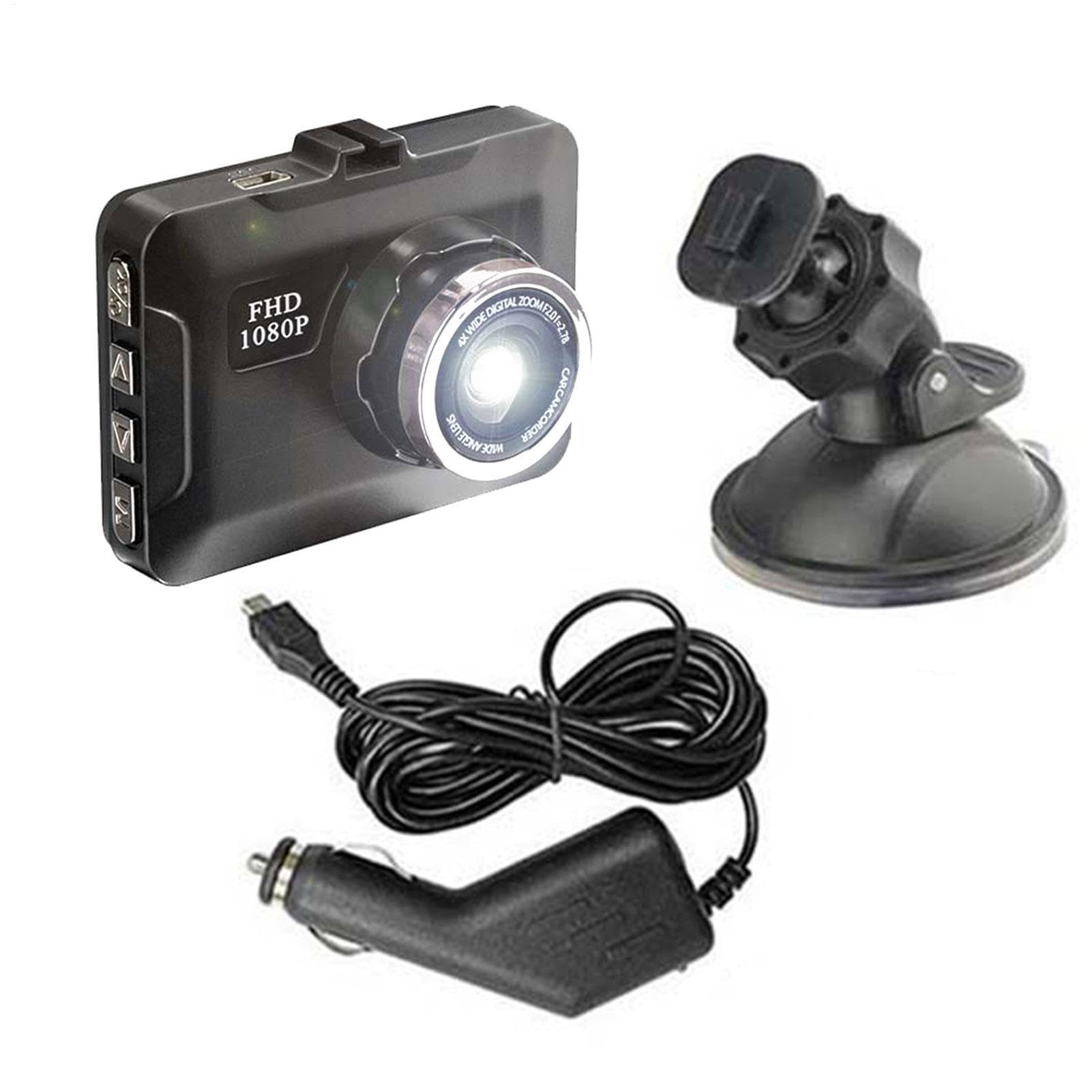 1080p Dash CAM Delantera y Trasera | Recordadora de conducción FHD | Cámara de automóvil con visión Nocturna, Pantalla de 2 Pulgadas, Sensor G, grabación de Bucle, detección de Movimiento, Lente Gran