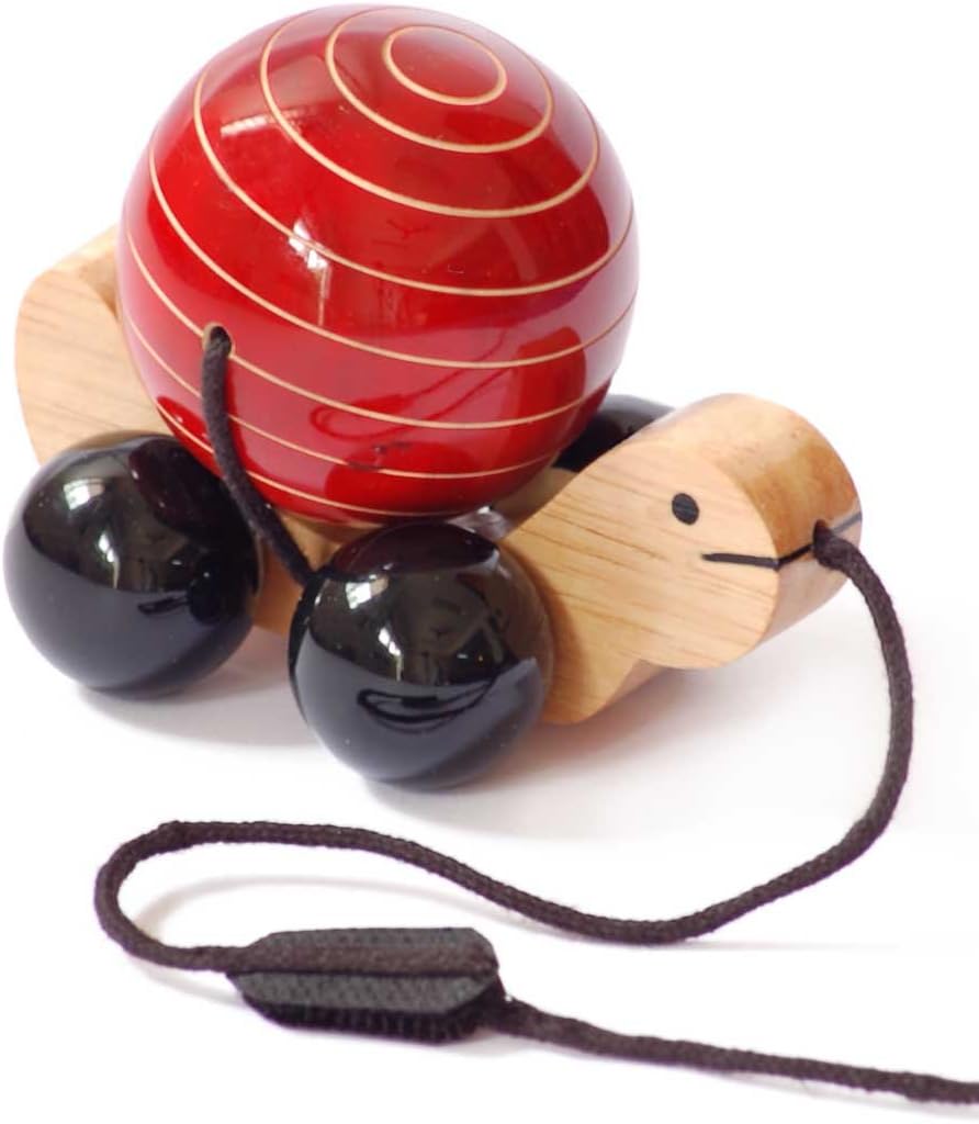 Maya Organic Handmade Wooden Pull Toy with Rotating Ball Made Using Natural Colors for Toddlers 18 Months Old and up, Helps in Early Education and Development | Tuttu Turtle (RED)