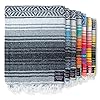 Benevolence LA Authentic Handwoven Mexican Blanket, Yoga Blanket - Perfect Outdoor Picnic Blanket, Camping Blanket, Equestrian Saddle Blanket, Serape Blanket 50x70 inches - Gray, Pack of 1