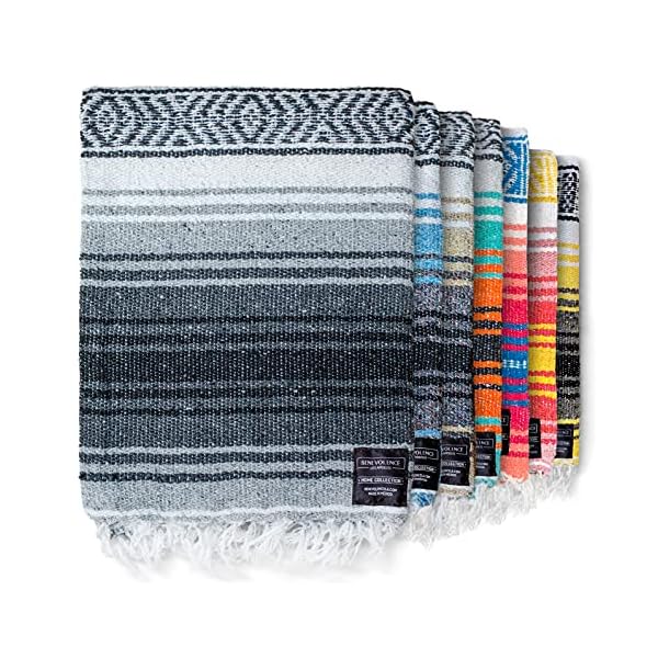 Benevolence LA Authentic Handwoven Mexican Blanket, Yoga Blanket - Perfect Outdoor Picnic Blanket, Camping Blanket, Equestrian Saddle Blanket, Serape Blanket 50x70 inches - Gray, Pack of 1
