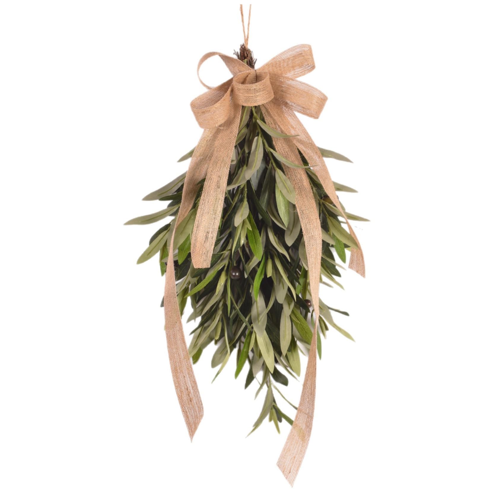Couronne en forme de larme, 55, 9 cm, fausse larme avec branches d'olivier réalistes et nœud pour porte d'entrée, arche de mariage, décoration murale intérieure et extérieure, couronne 'olivier