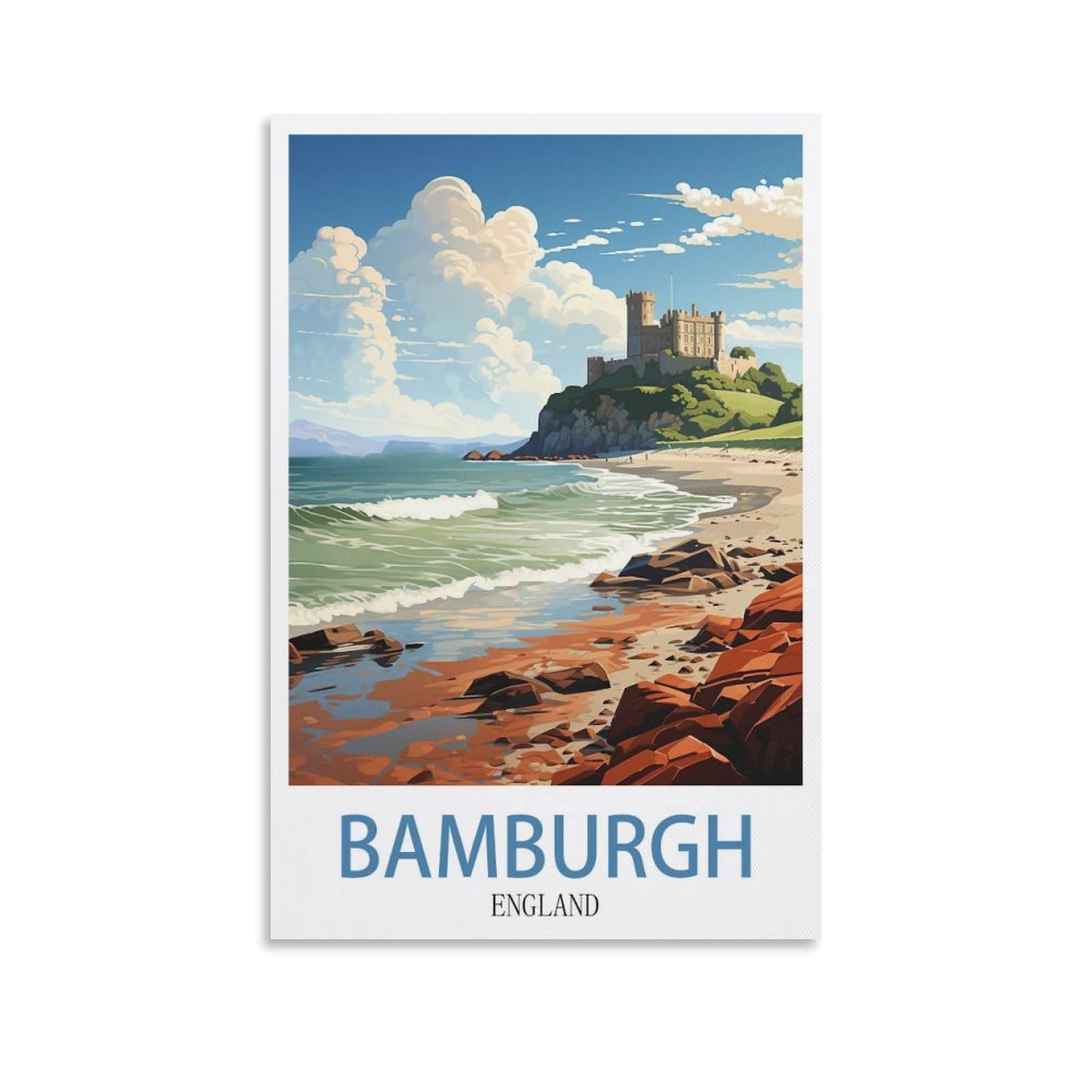 EZMLFA Diamond Art Kits Adults,Bamburgh England,5D DIY Diamond Art Kits for Beginners Round Full Drill Diamond Painting for Home Wall Decoration Gift 40x50cm