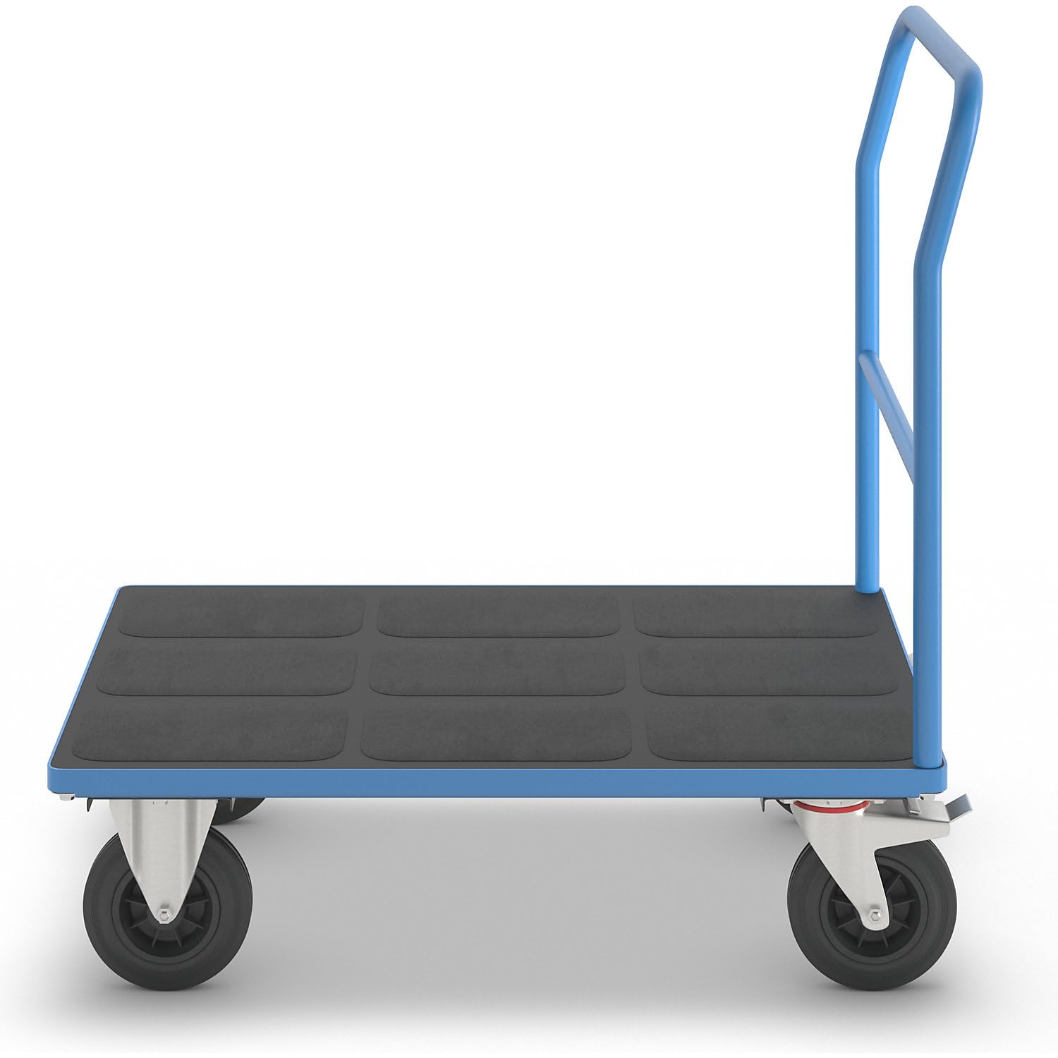 eurokraft | Plattformwagen | Rohrschiebebügel | Vollgummireifen | LxB 1050 x 700 mm | lichtBlau