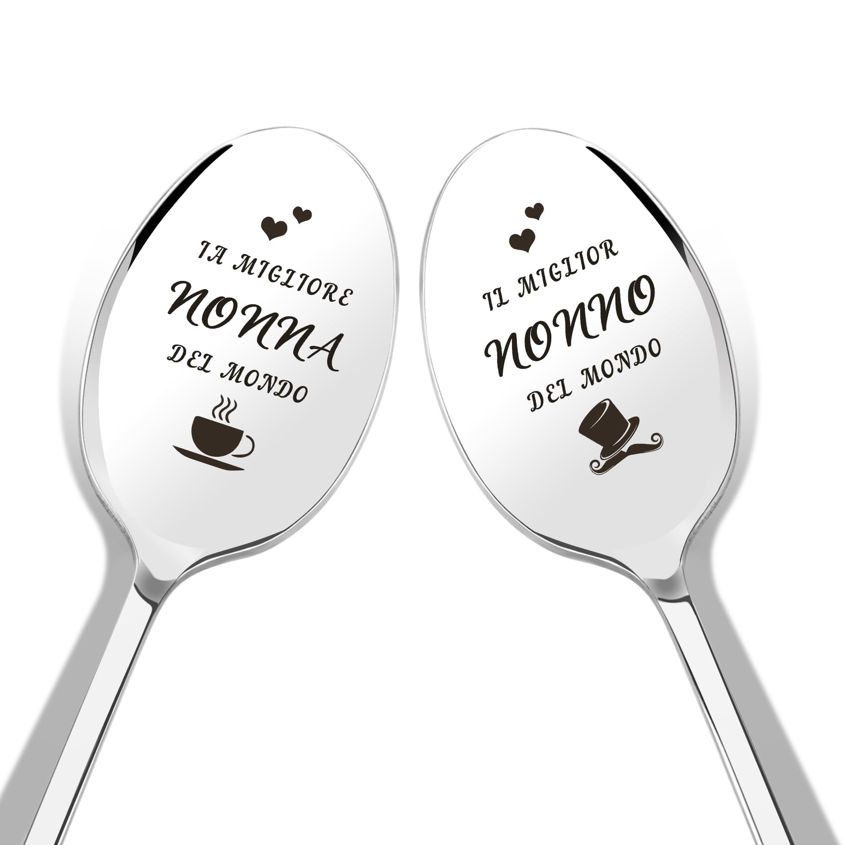 Regalo Nonno Nonna, Set di Cucchiai in Acciaio Inox con Incisioni, Festa del Papa Idee Regalo Originali Compleanno Pensione Regali Personalizzati