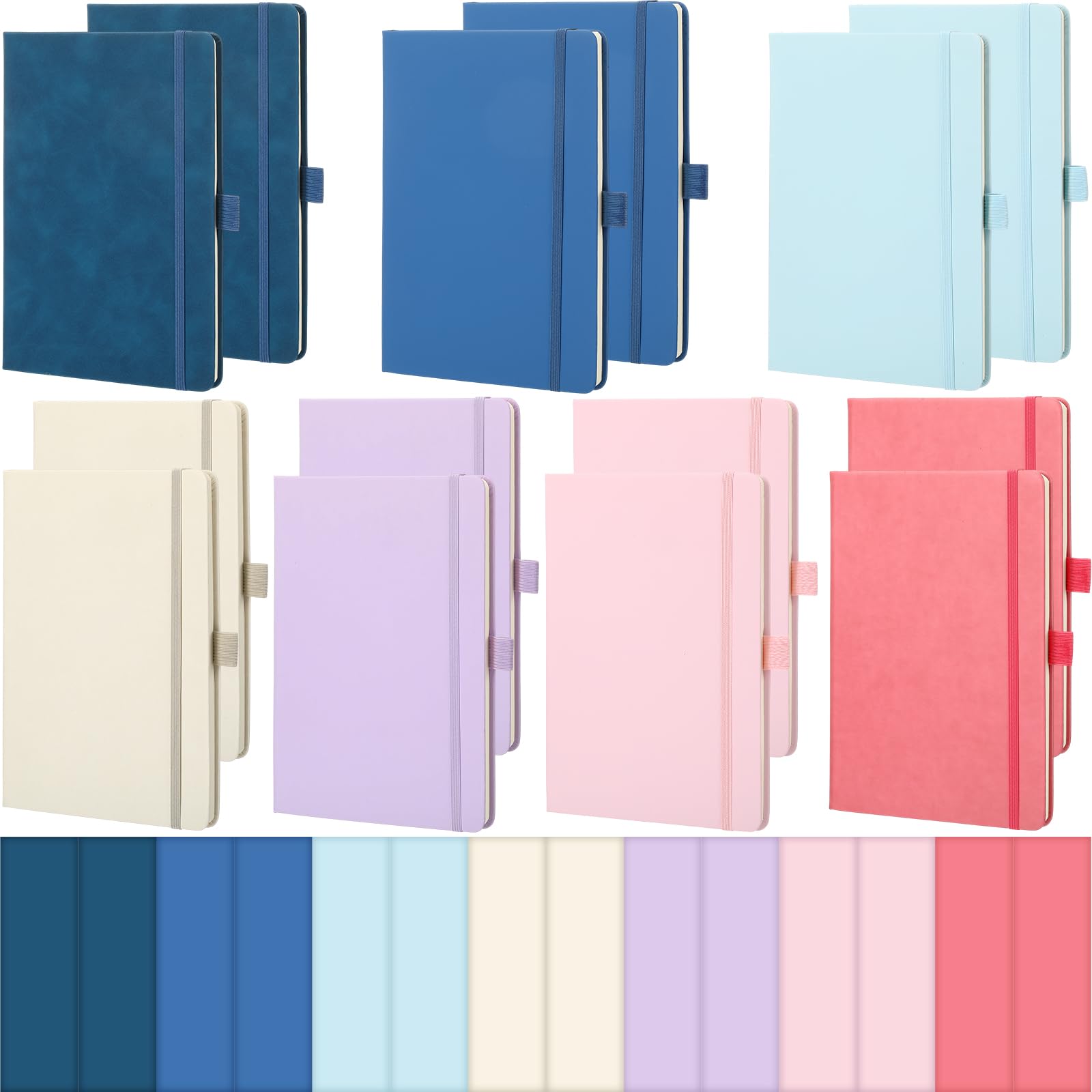 Laumoi Paquete de 14 cuadernos rayados de 5.5 x 8.2 pulgadas, cuaderno de tapa dura A5, bloc de notas con rayas universitarias con soporte para bolígrafo, diarios rayados de piel sintética para