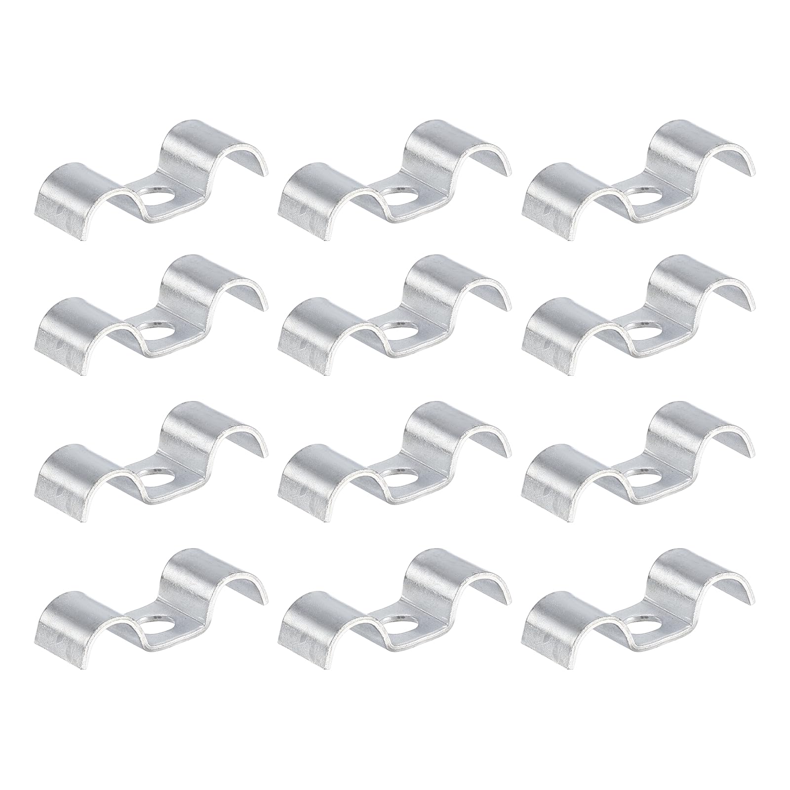 sourcing map 12Pcs Stainless Steel Double Line Clamp 10 mm / 3/8 inch Fuel Lines Clips M-Shape Mounting Clip for Brake Fuel Lines Tubes Wire Pipe Cord Installation, Silver
