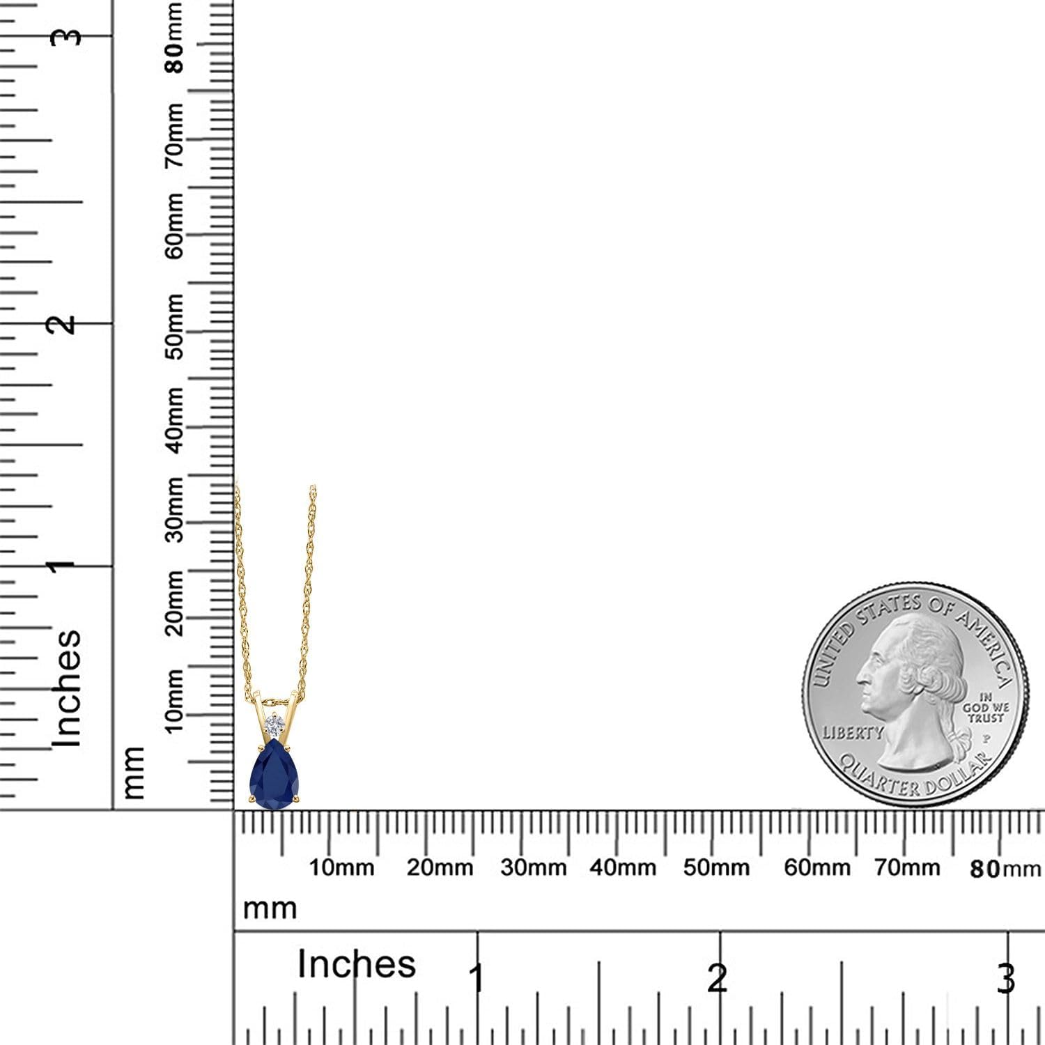 Gem Stone King 14K Yellow Gold Blue Sapphire and Lab Grown Diamond Pendant Necklace for Women | 0.91 Cttw | Gemstone September Birthstone | Pear Shape 7X5MM | With 18 Inch Chain - Image 6