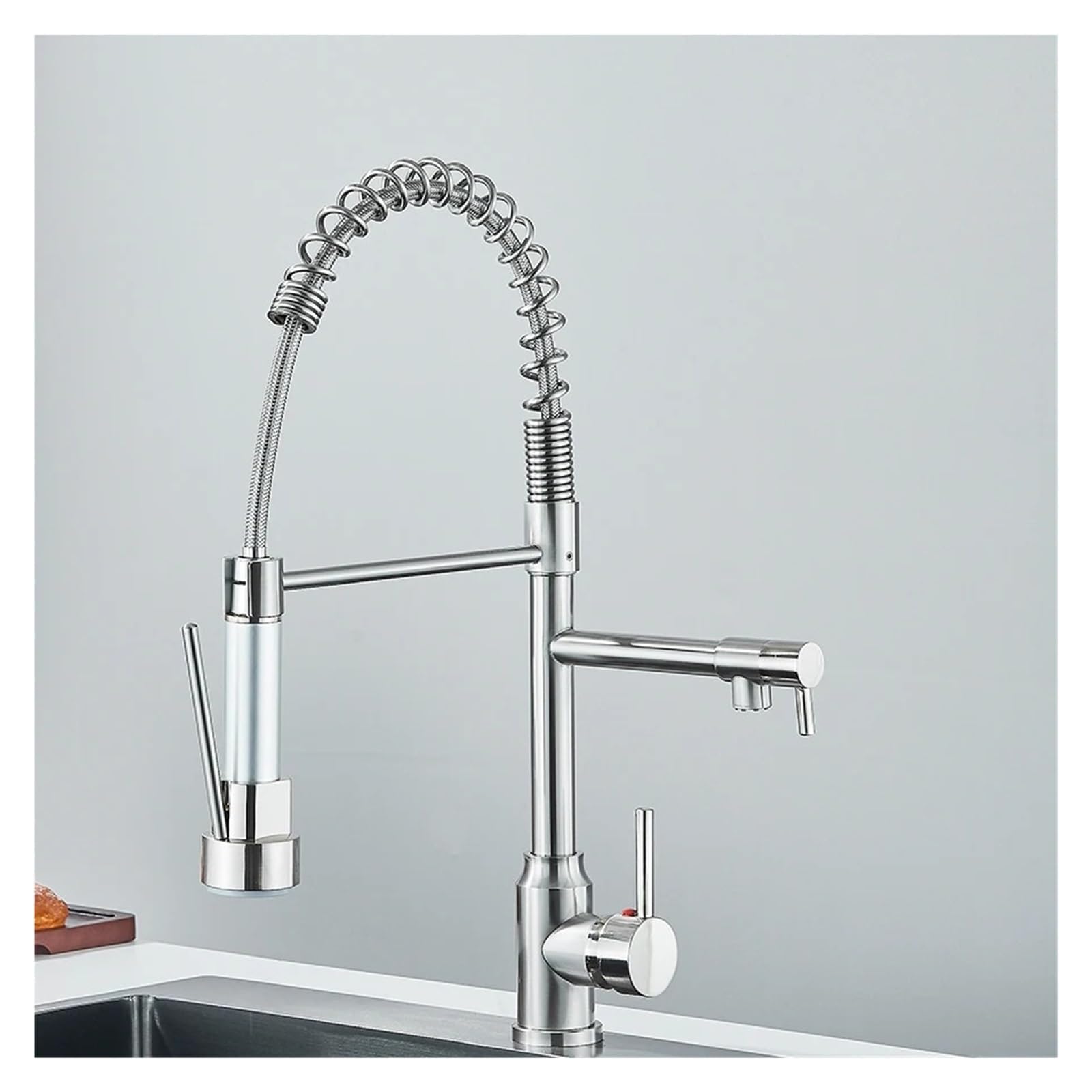 Robinet évier de cuisine en laiton mitigeur extractible noir et nickel